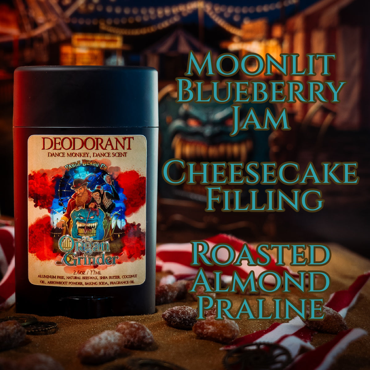 Organ Grinder - Deodorant - Moonlit Blueberry Jam, Cheesecake Filling, Roasted Almond Praline
