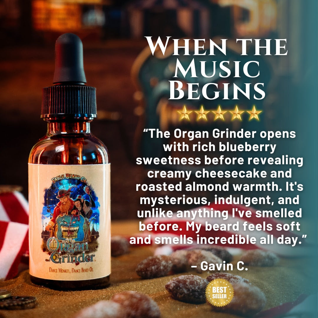 Organ Grinder - Beard Oil - Moonlit Blueberry Jam, Cheesecake Filling, Roasted Almond Praline