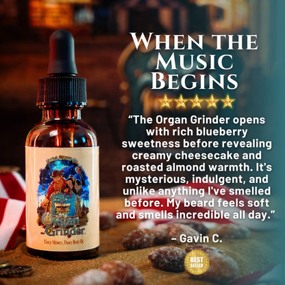 Organ Grinder - Beard Oil - Moonlit Blueberry Jam, Cheesecake Filling, Roasted Almond Praline