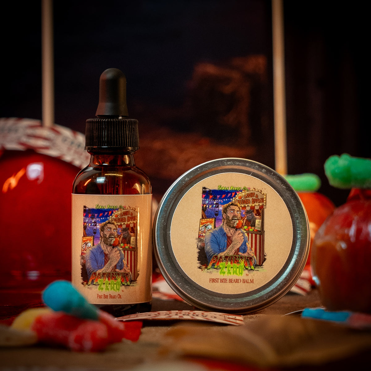 Patient Zero - Beard Oil & Balm Kit - Tart Gummy Candy, Spiced Harvest Musk, Buttery Fried Dough
