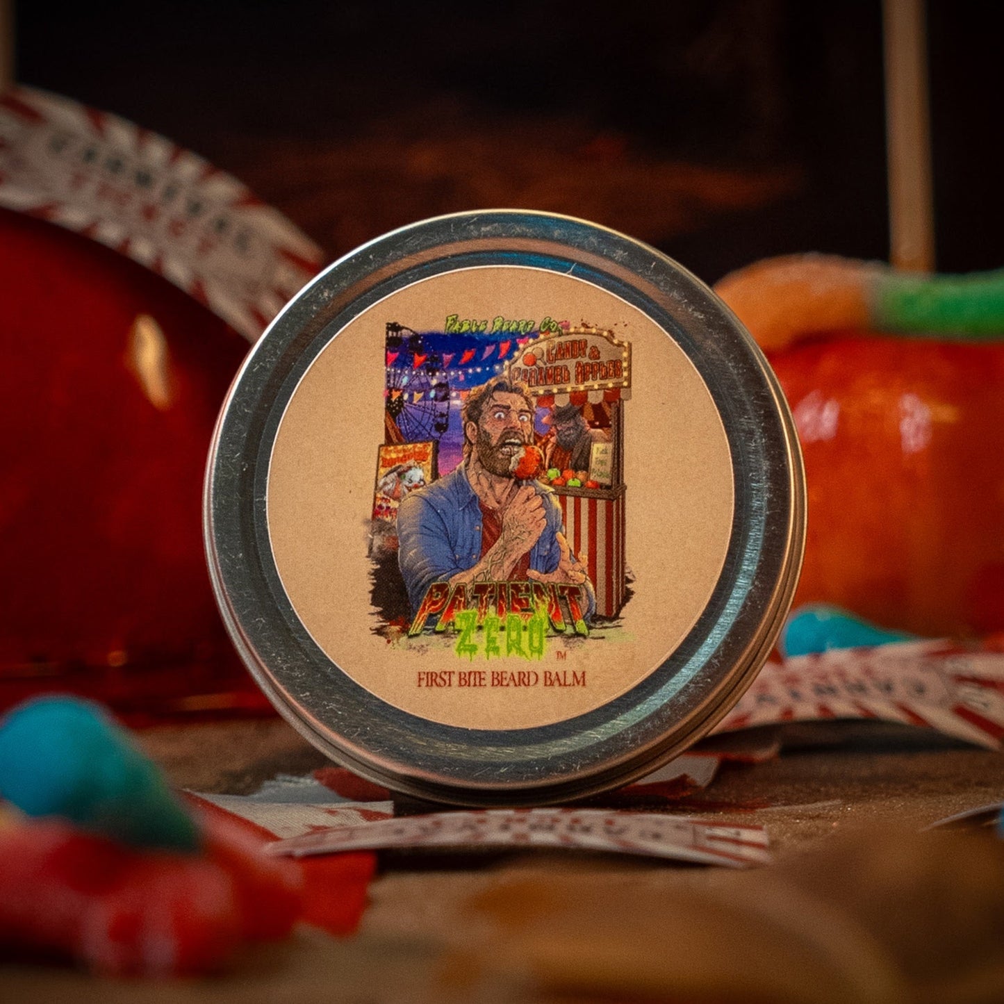 Patient Zero - Beard Balm - Tart Gummy Candy, Spiced Harvest Musk, Buttery Fried Dough