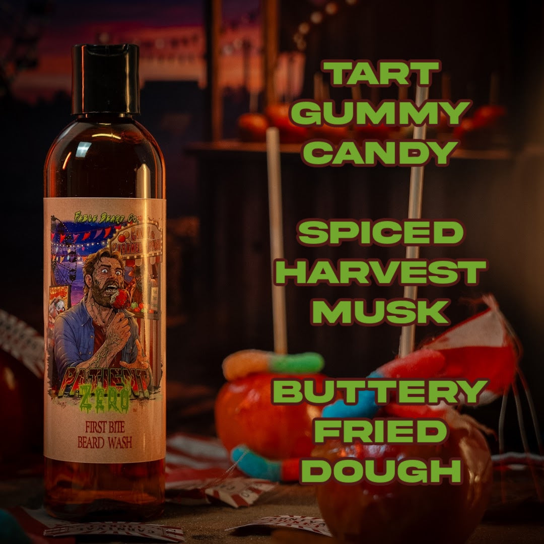 Patient Zero - Beard Wash - Tart Gummy Candy, Spiced Harvest Musk, Buttery Fried Dough