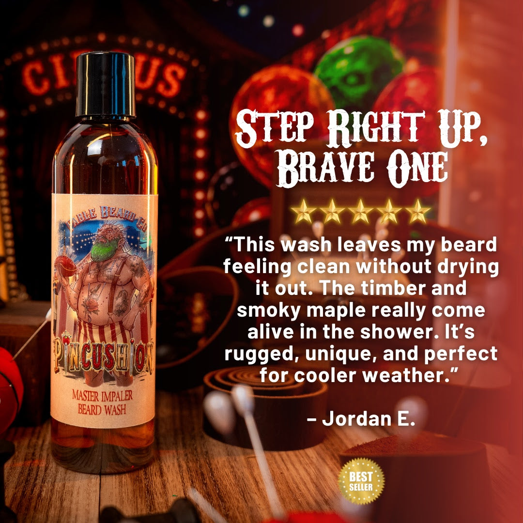 Pincushion - Beard Wash - Big Top Timberwood, Caramelized Maple Ember, Shadowed Bergamot