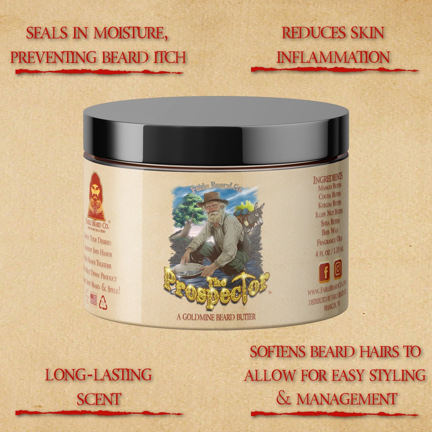 The Prospector - Beard Butter - Glacier Creek Water, Sugar Pine Timber, Frontier Turned Soil