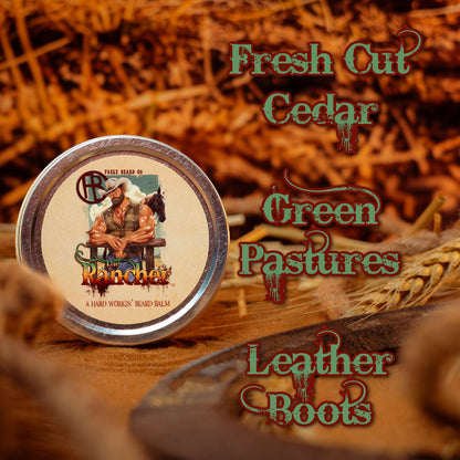 The Rancher - Beard Balm - Fresh Cut Cedar, Green Pastures, Leather Boots