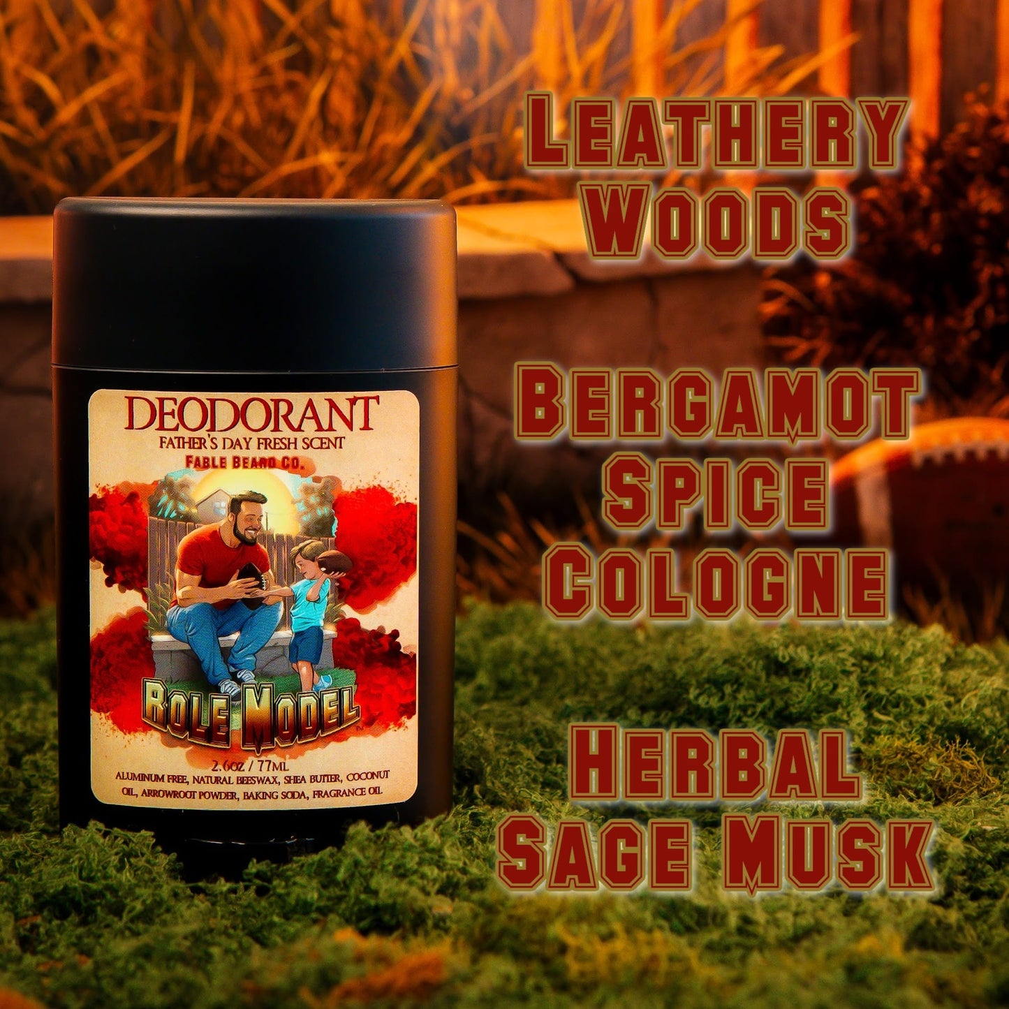 The Role Model - Deodorant - Leathery Woods, Bergamot Spice Cologne, and Herbal Sage Musk