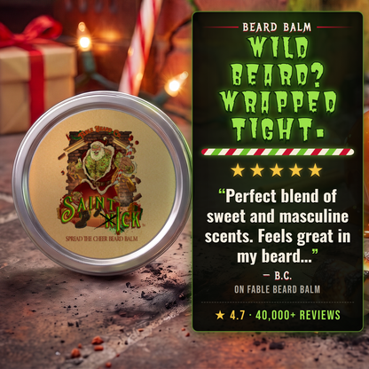 Saint Ick Beard Balm 5-star customer review card, Fable Beard Co.