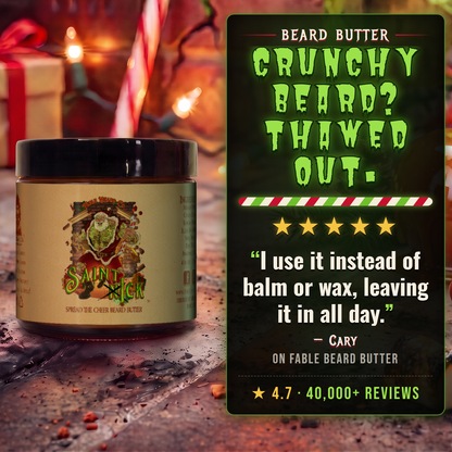 Saint Ick Beard Butter 5-star customer review card, Fable Beard Co.