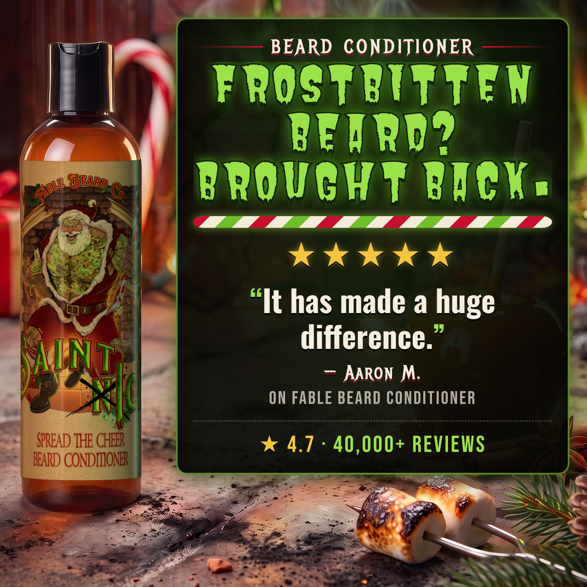 Saint Ick Beard Conditioner 5-star customer review card, Fable Beard Co.