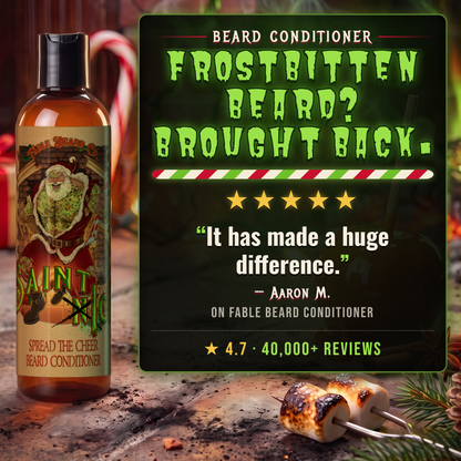 Saint Ick Beard Conditioner 5-star customer review card, Fable Beard Co.