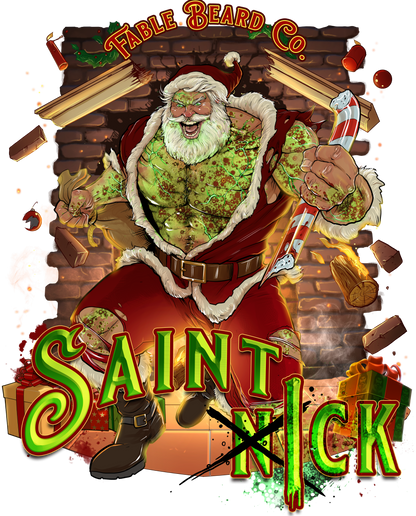 Saint Ick character art – an infected, decaying Christmas icon in a tattered red suit, Fable Beard Co.