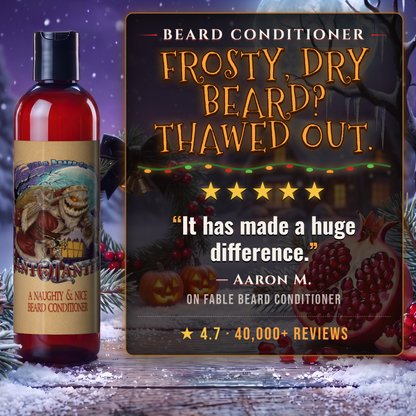 Sant-O-Lantern Beard Conditioner 5-star customer review card, Fable Beard Co.