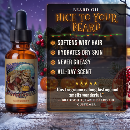 Sant-O-Lantern Beard Oil benefits infographic, Fable Beard Co.