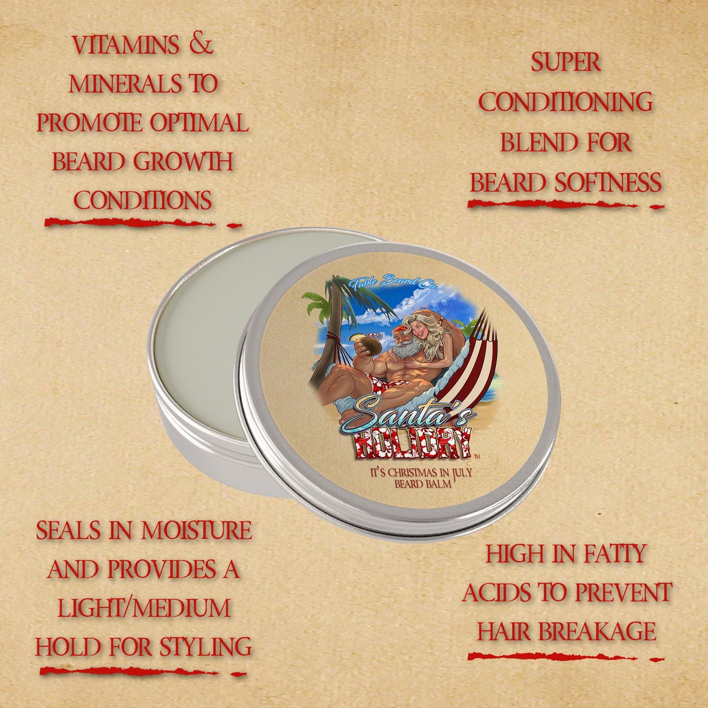 Santa's Holiday - Beard Balm - Frosted Cranberries, Smooth Rum, Sparkling Lemon-Lime Mixer