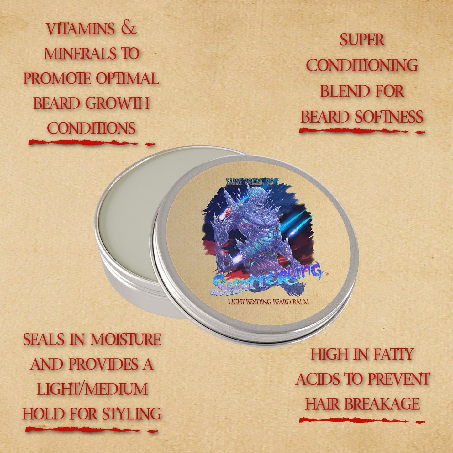 Shatterling - Beard Balm - Radiant Safflower, Sparkling Macintosh Apple, Hot Red Berries