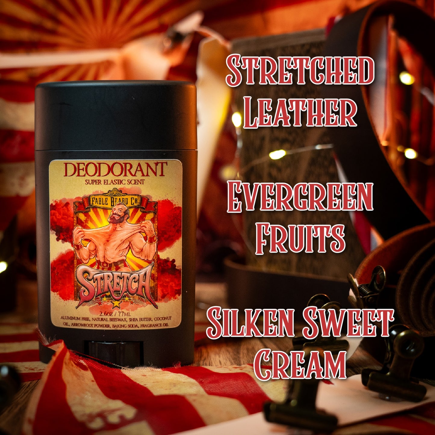 Stretch - Deodorant - Stretched Leather, Evergreen Fruits, Silken Sweet Cream