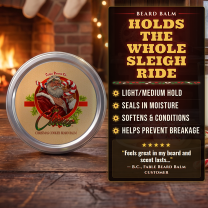 The Claus Beard Balm benefits infographic, Fable Beard Co.