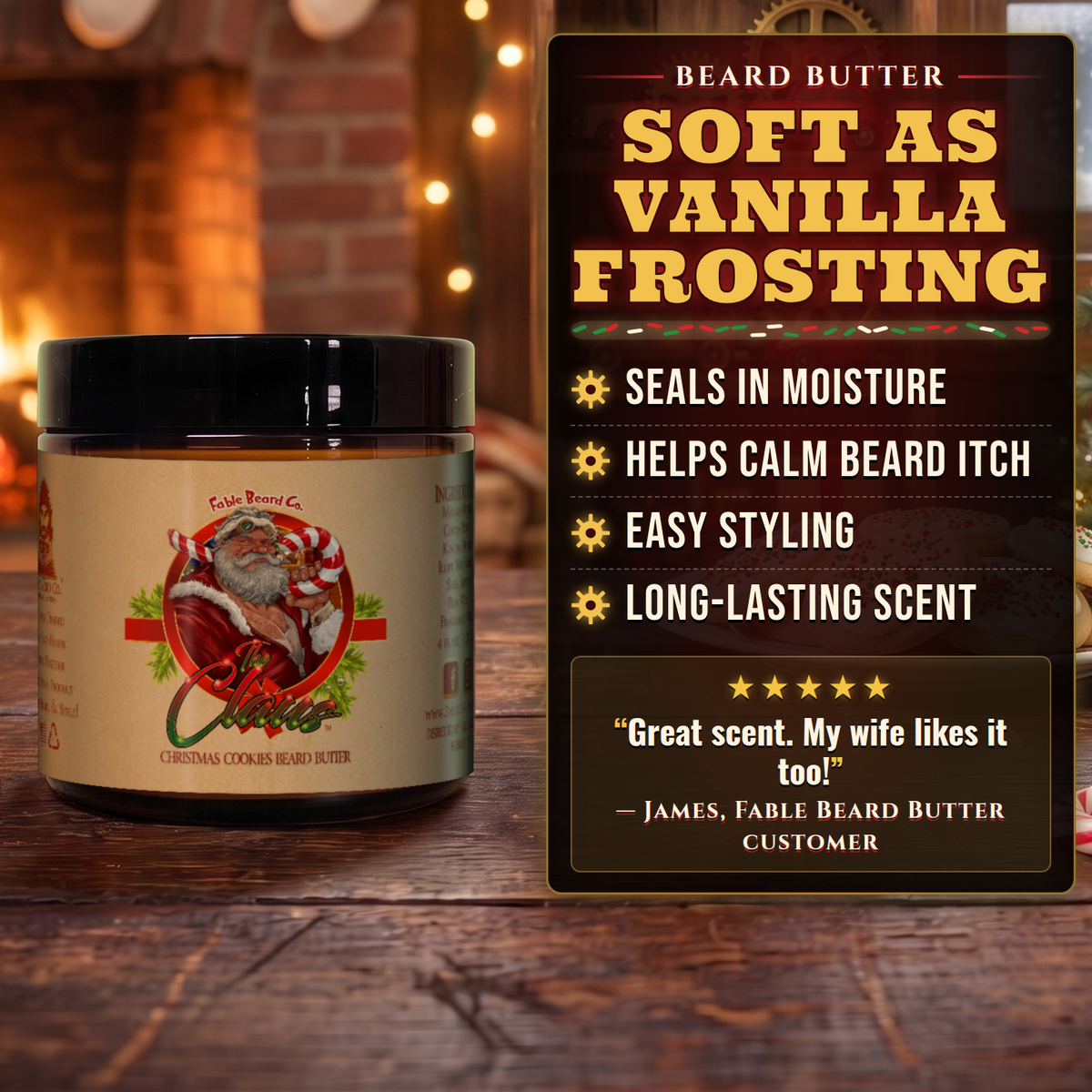 The Claus Beard Butter benefits infographic, Fable Beard Co.