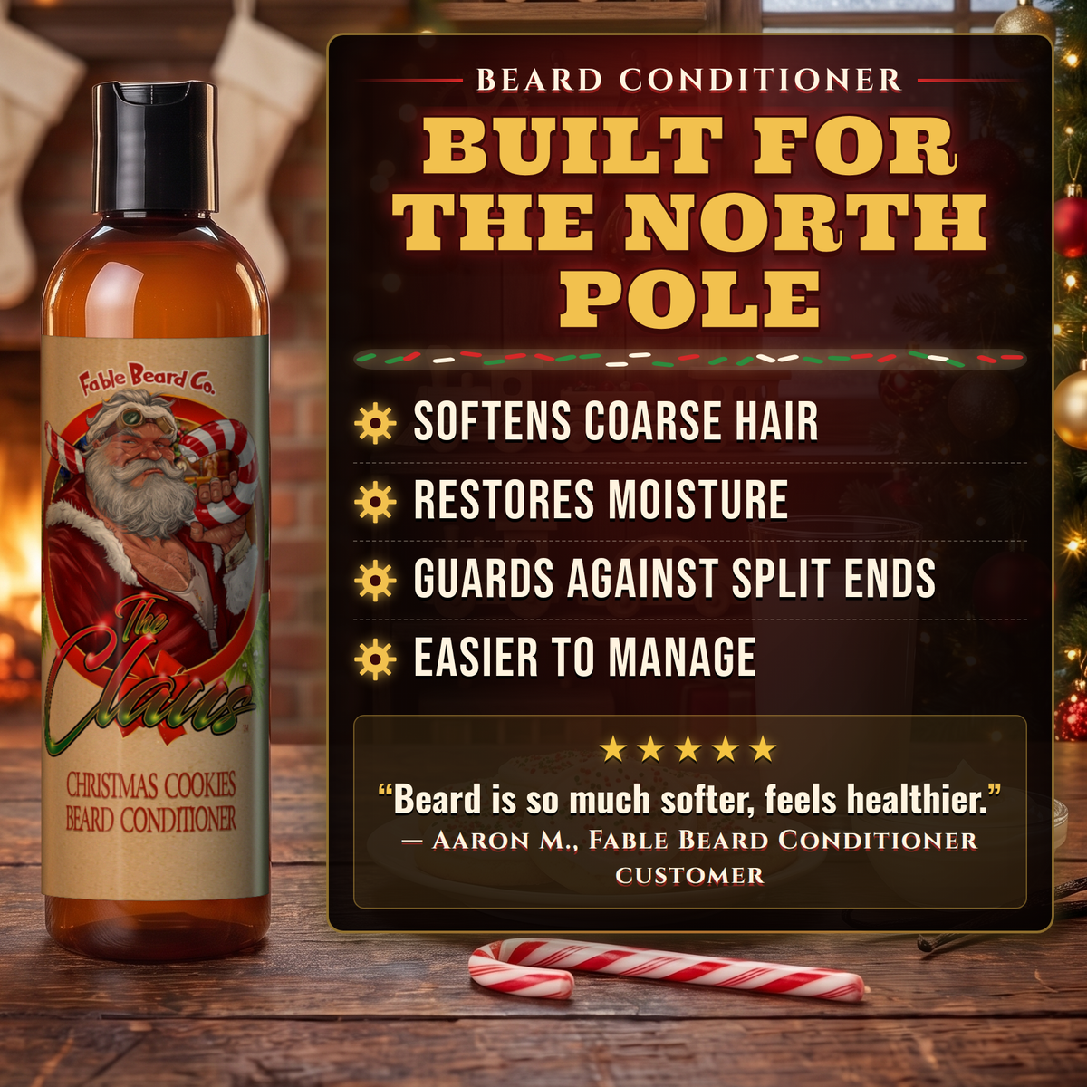 The Claus Beard Conditioner benefits infographic, Fable Beard Co.