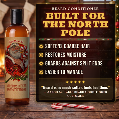 The Claus Beard Conditioner benefits infographic, Fable Beard Co.