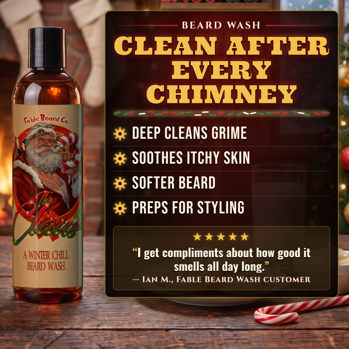 The Claus Beard Wash benefits infographic, Fable Beard Co.