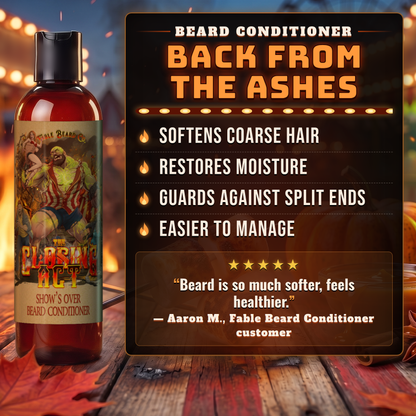 The Closing Act beard conditioner benefits infographic, Fable Beard Co.