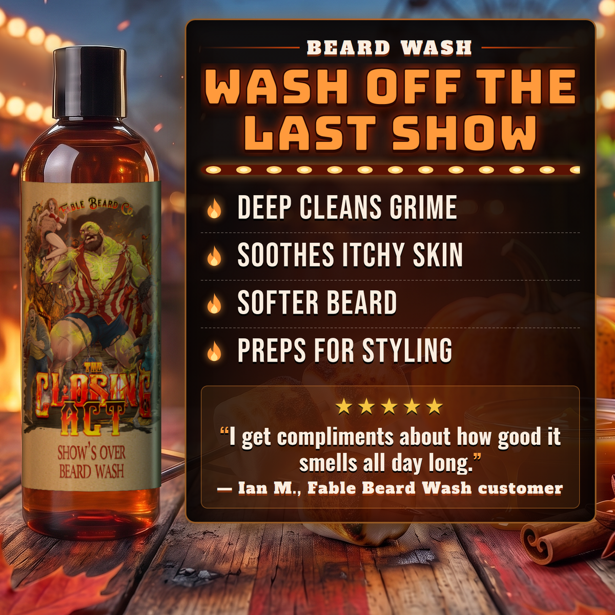 The Closing Act beard wash benefits infographic, Fable Beard Co.