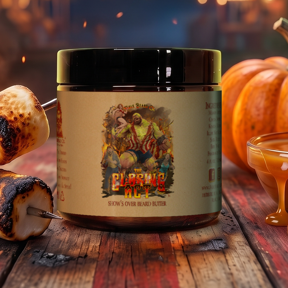 The Closing Act beard butter in Charred Marshmallows, Fresh Fall Evening and Caramel Pumpkin Spice scent by Fable Beard Co.