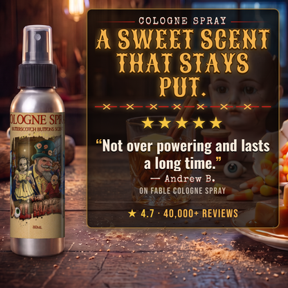 The Dollmaker cologne 5-star customer review card, Fable Beard Co.