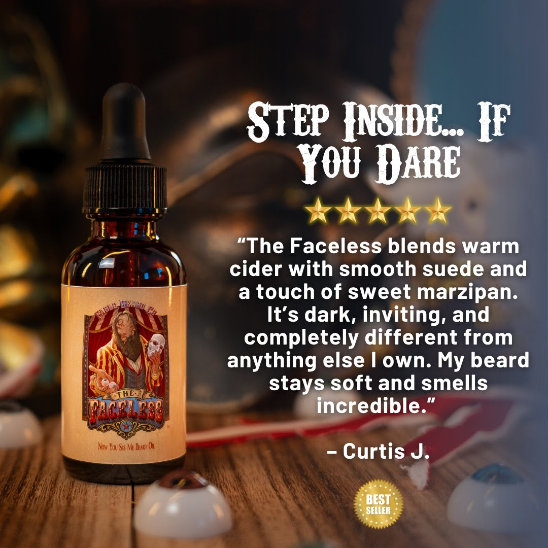 The Faceless - Beard Oil - Fireside Cider, Phantom Suede, Velvety Marzipan