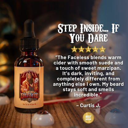 The Faceless - Beard Oil - Fireside Cider, Phantom Suede, Velvety Marzipan