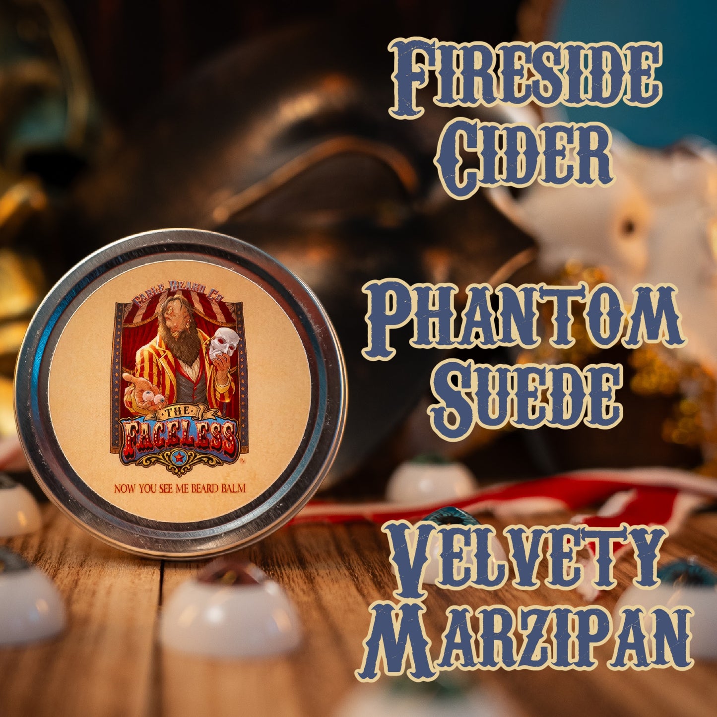 The Faceless - Beard Balm - Fireside Cider, Phantom Suede, Velvety Marzipan