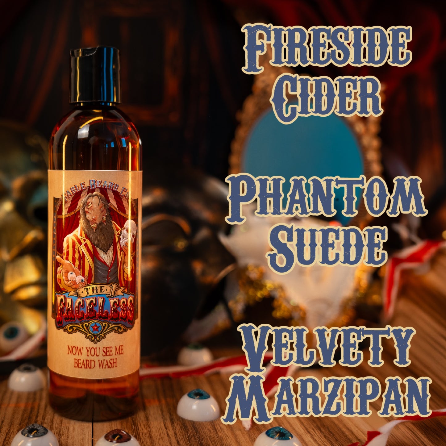 The Faceless - Beard Wash - Fireside Cider, Phantom Suede, Velvety Marzipan
