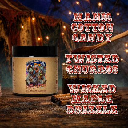 The Last Laugh - Beard Butter - Manic Cotton Candy, Twisted Churros, Wicked Maple Drizzle