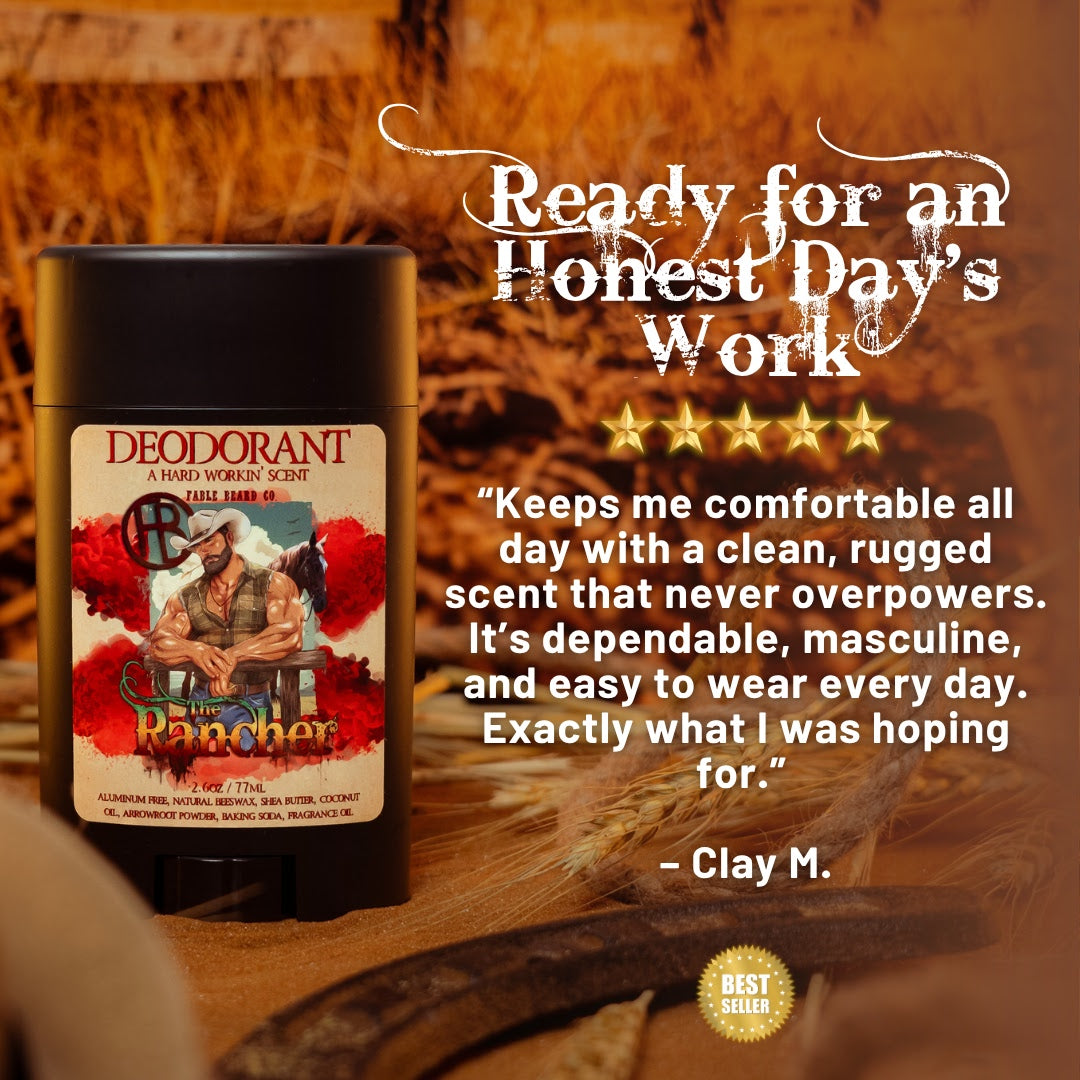 The Rancher - Deodorant - Fresh Cut Cedar, Green Pastures, Leather Boots