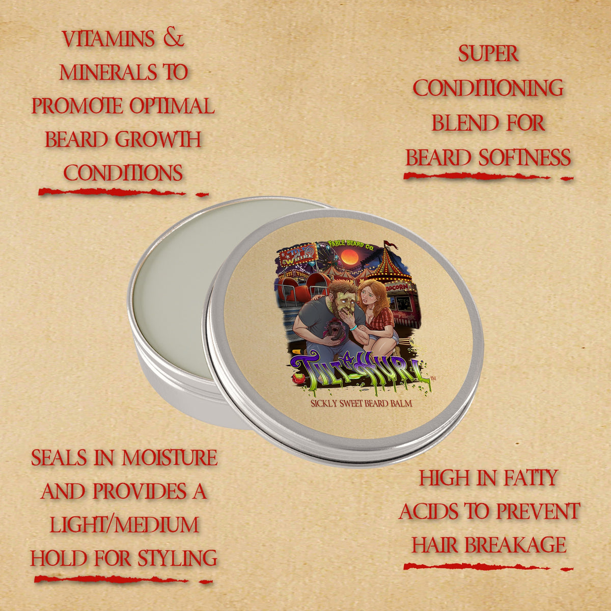 Tilt-A-Hurl - Beard Balm - Juicy Fair Peaches, Cinnamon Sugar Crumble, Vanilla Milk