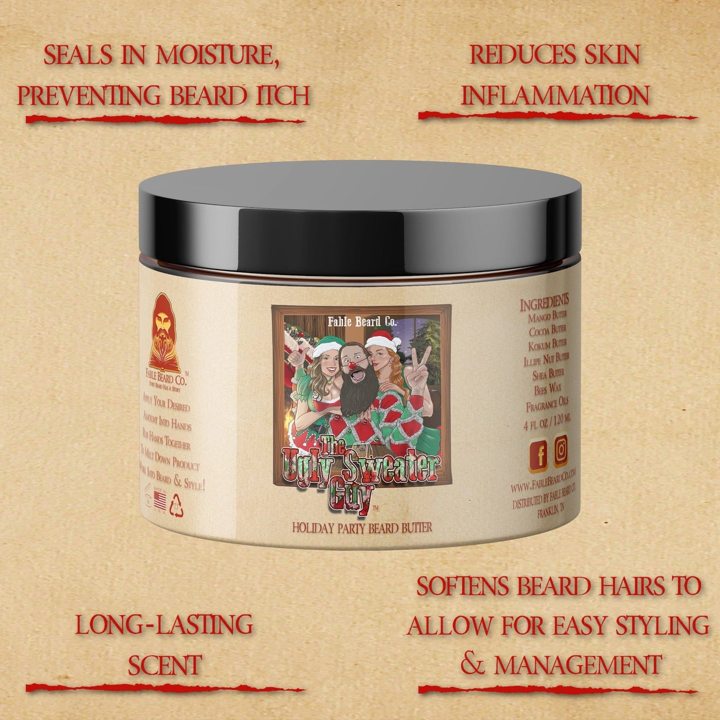 The Ugly Sweater Guy - Beard Oil & Butter Kit - Butterscotch Bourbon, Balsam Fir, and Vanilla Cookies