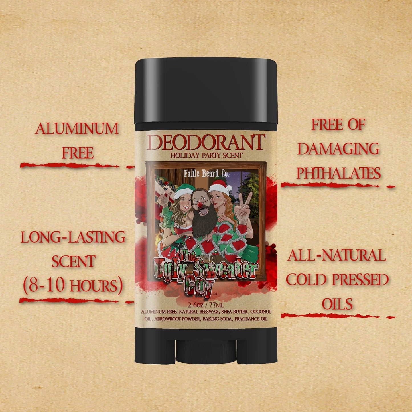 The Ugly Sweater Guy - Deodorant - Butterscotch Bourbon, Balsam Fir, and Vanilla Cookies