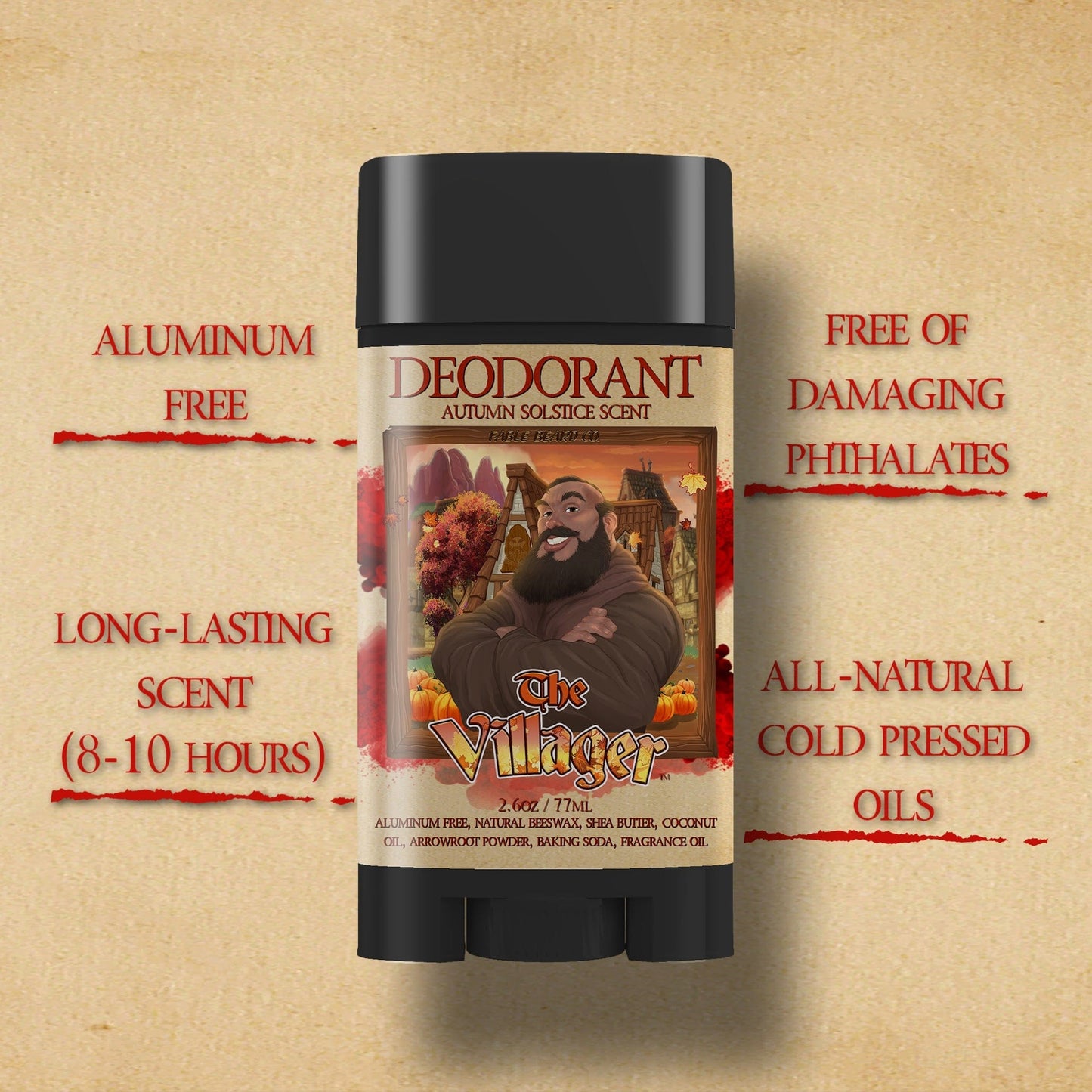 The Villager - Deodorant - Dried Oak Leaves, Iced Cranberry, Fall Air, and Golden Amber