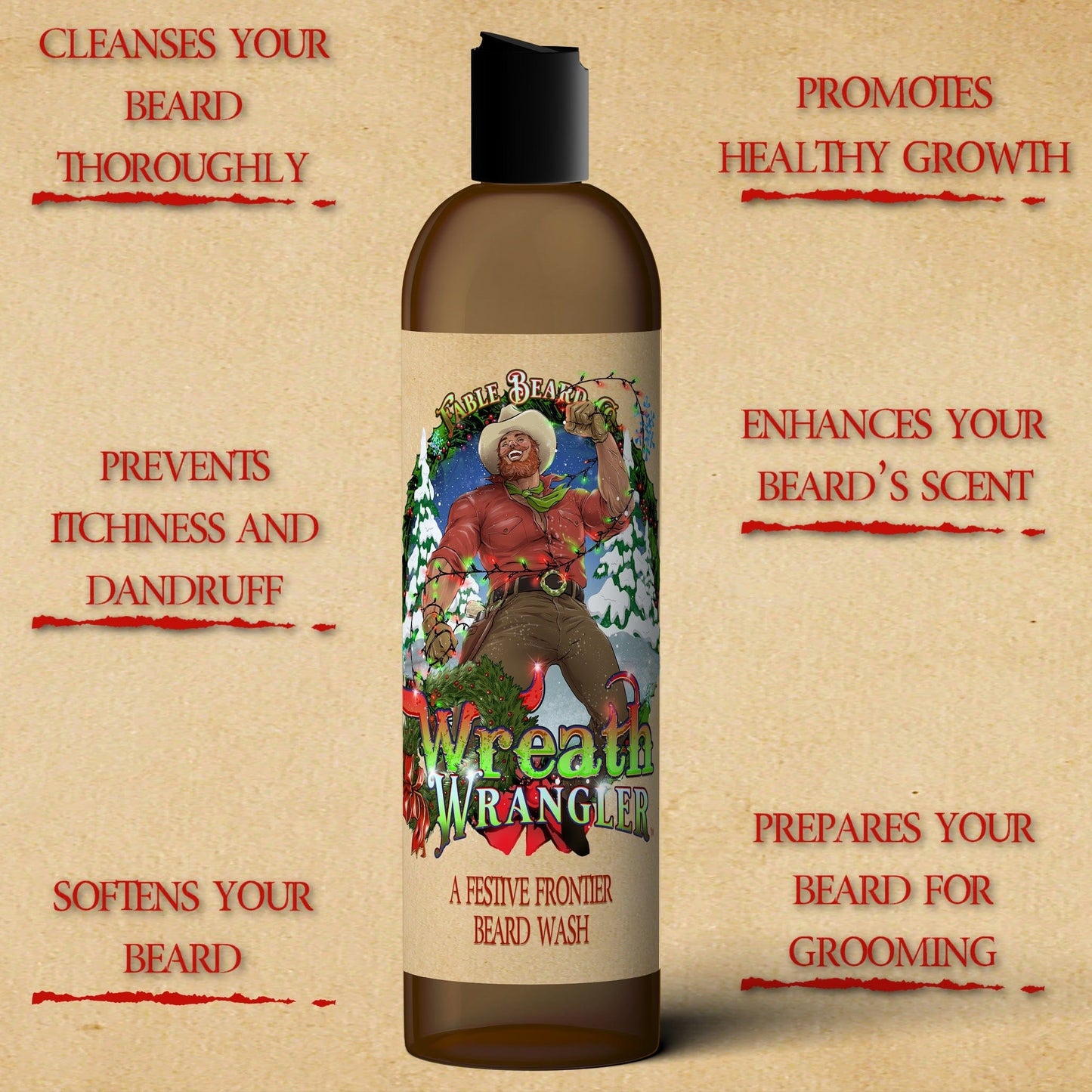 Wreath Wrangler - Beard Wash - Cranberry Jam, Mahogany Amber, Sweet Bergamot