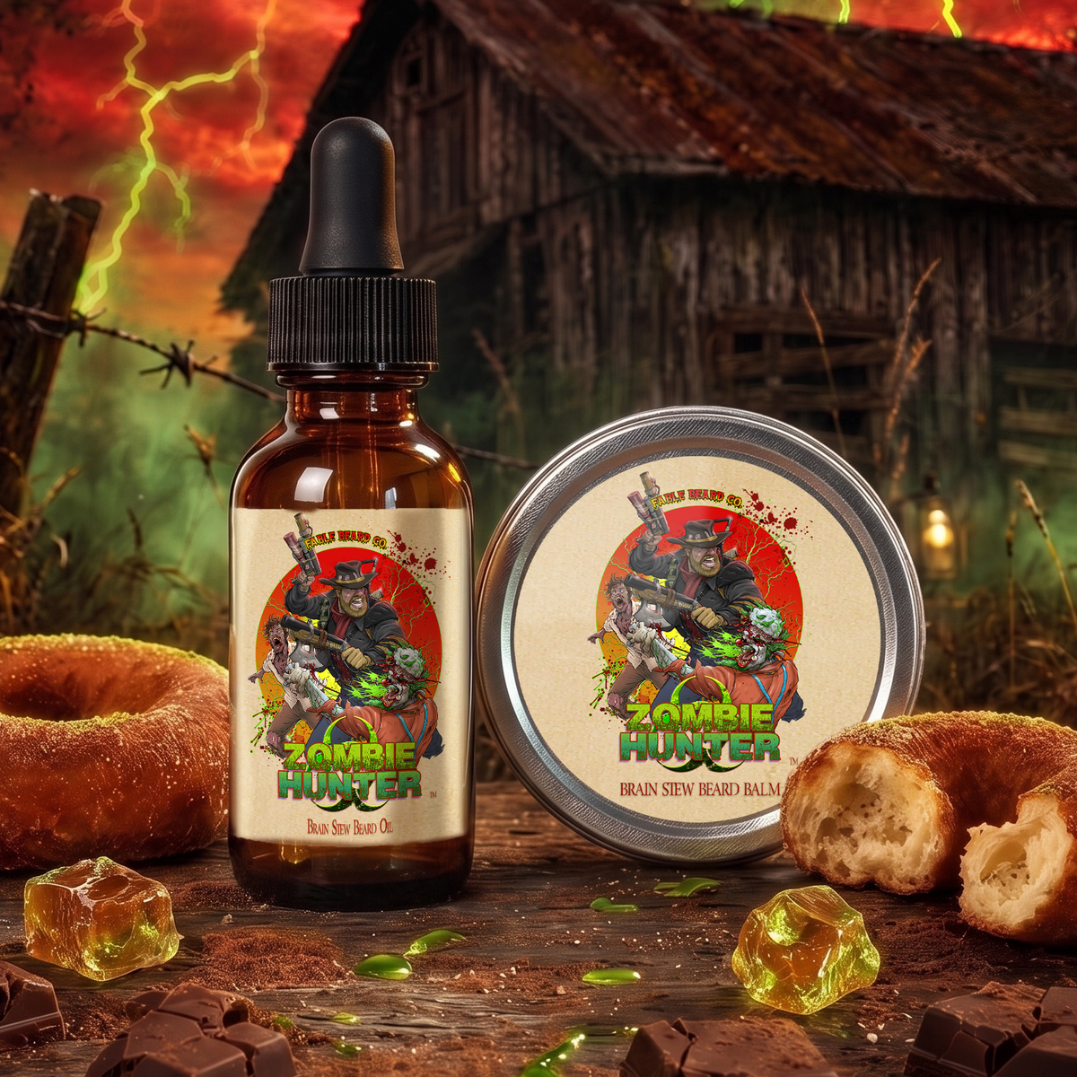 Zombie Hunter - Beard Oil & Balm Kit - Harvest Cider Donut, Rustic Sugar Pine, Warm Cocoa Cashmere