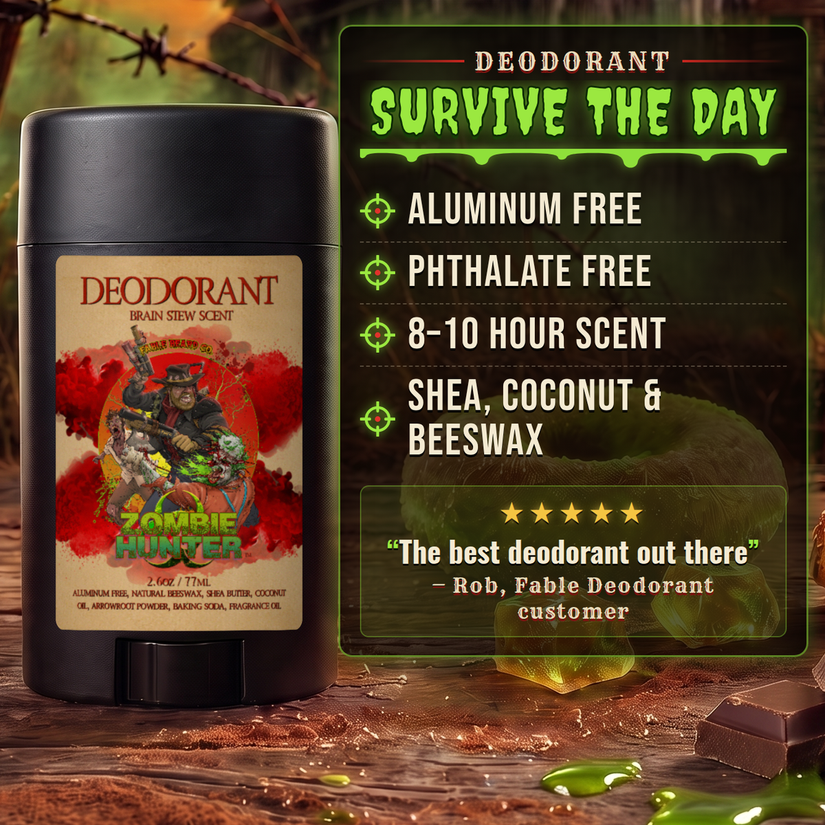 Zombie Hunter - Deodorant - Harvest Cider Donut, Rustic Sugar Pine, Warm Cocoa Cashmere