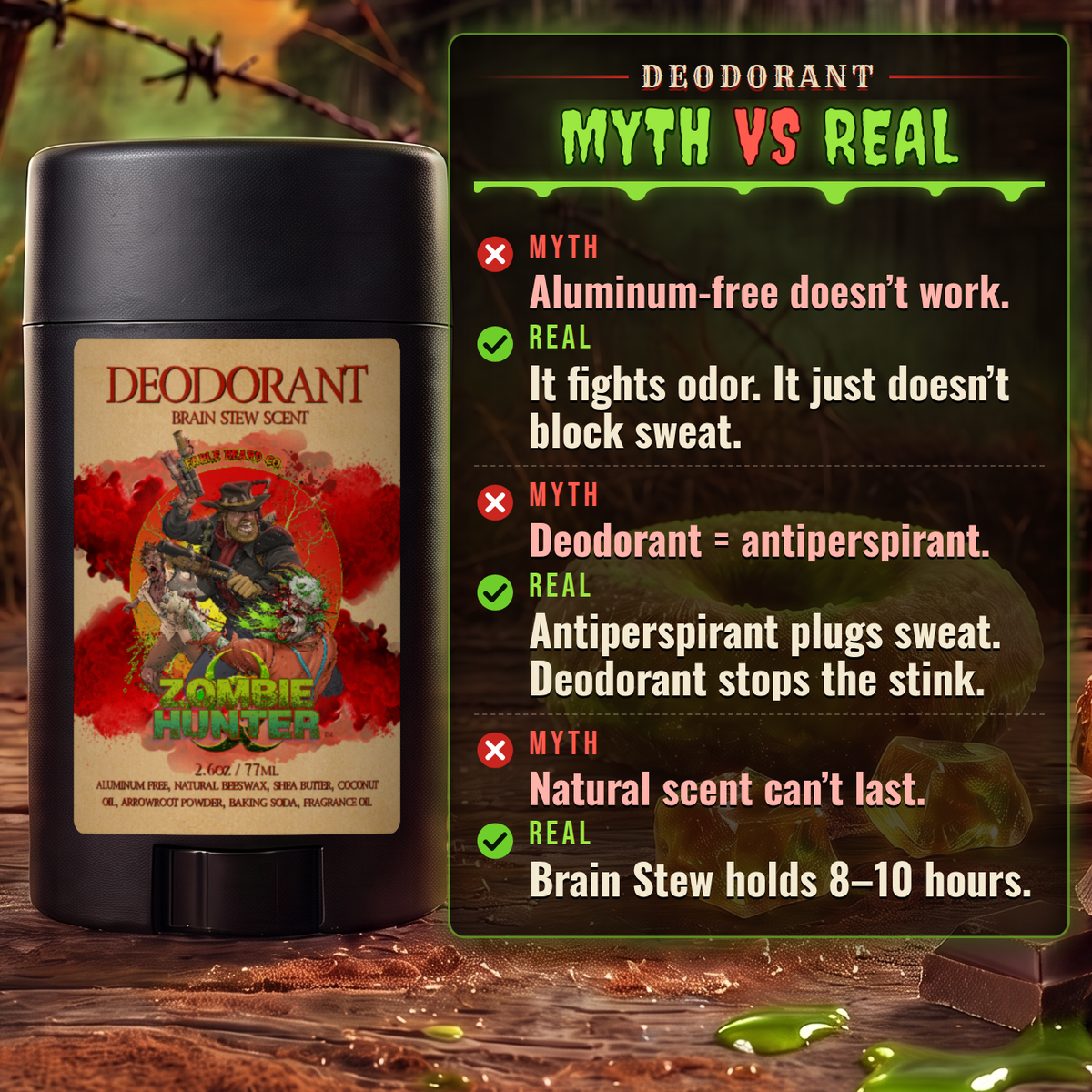 Zombie Hunter - Deodorant - Harvest Cider Donut, Rustic Sugar Pine, Warm Cocoa Cashmere