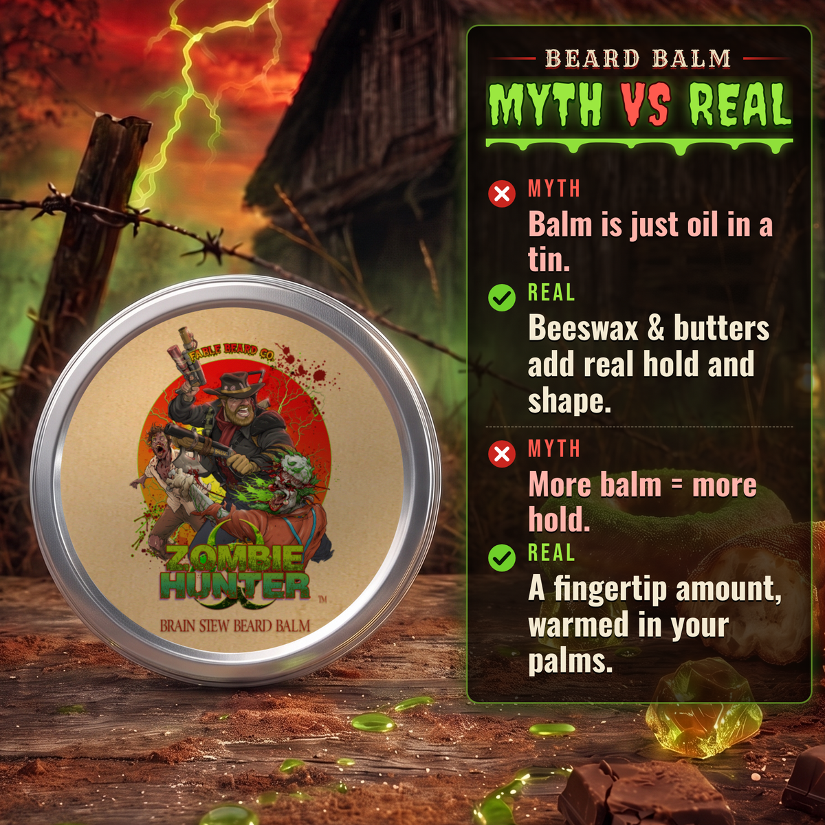 Zombie Hunter - Beard Balm - Harvest Cider Donut, Rustic Sugar Pine, Warm Cocoa Cashmere
