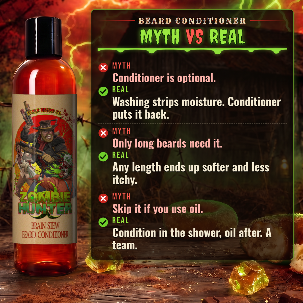 Zombie Hunter - Beard Conditioner - Harvest Cider Donut, Rustic Sugar Pine, Warm Cocoa Cashmere