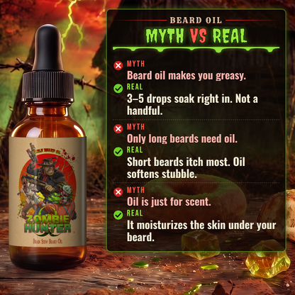 Zombie Hunter - Beard Oil - Harvest Cider Donut, Rustic Sugar Pine, Warm Cocoa Cashmere