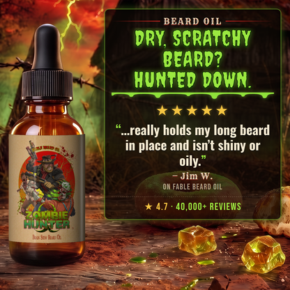 Zombie Hunter - Beard Oil - Harvest Cider Donut, Rustic Sugar Pine, Warm Cocoa Cashmere