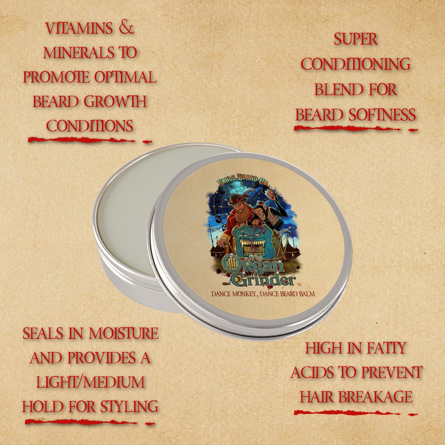 Organ Grinder - Beard Balm - Moonlit Blueberry Jam, Cheesecake Filling, Roasted Almond Praline