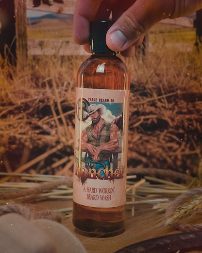 The Rancher - Beard Wash - Fresh Cut Cedar, Green Pastures, Leather Boots
