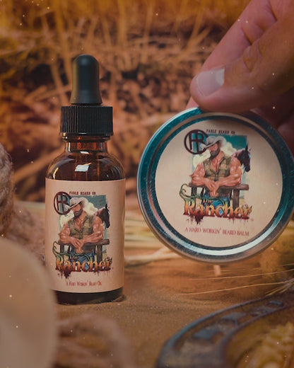 The Rancher - Beard Oil & Balm Kit - Fresh Cut Cedar, Green Pastures, Leather Boots